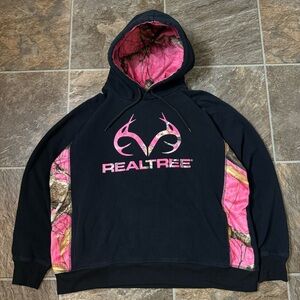 Realtree Sweatshirt Womens Medium  Black Pink Camo Hoodie Outdoor Hunting